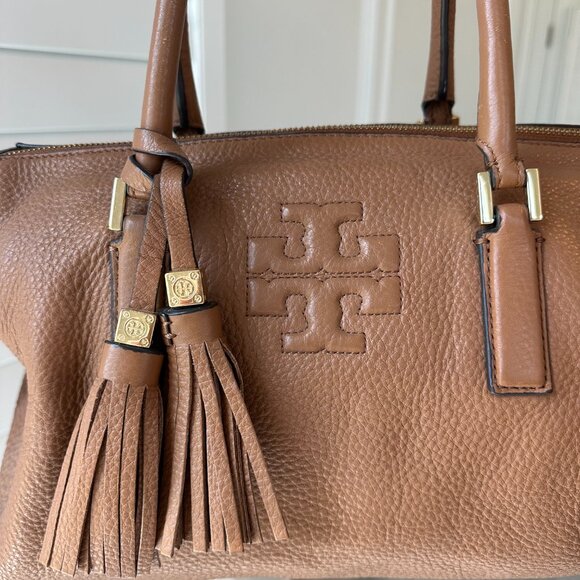 Tory Burch Thea Leather Satchel Top Handle Tan/Brown Gold Hardware - Picture 3 of 14